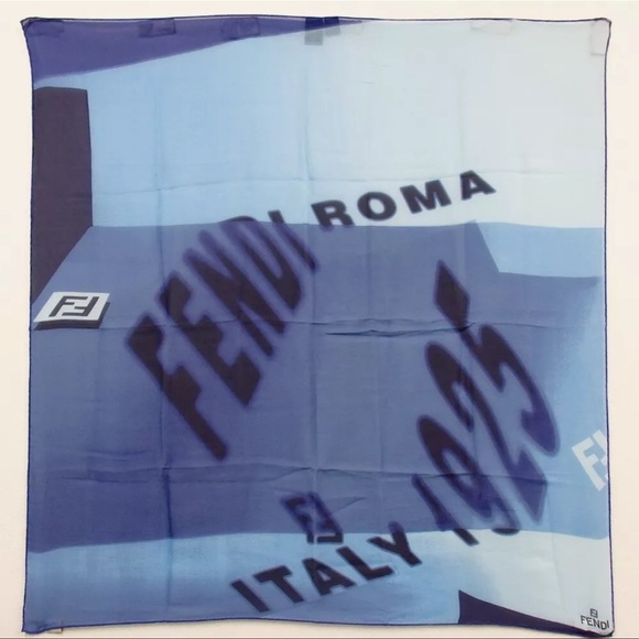 AUTH Fendi FF Silk Scarf Blue